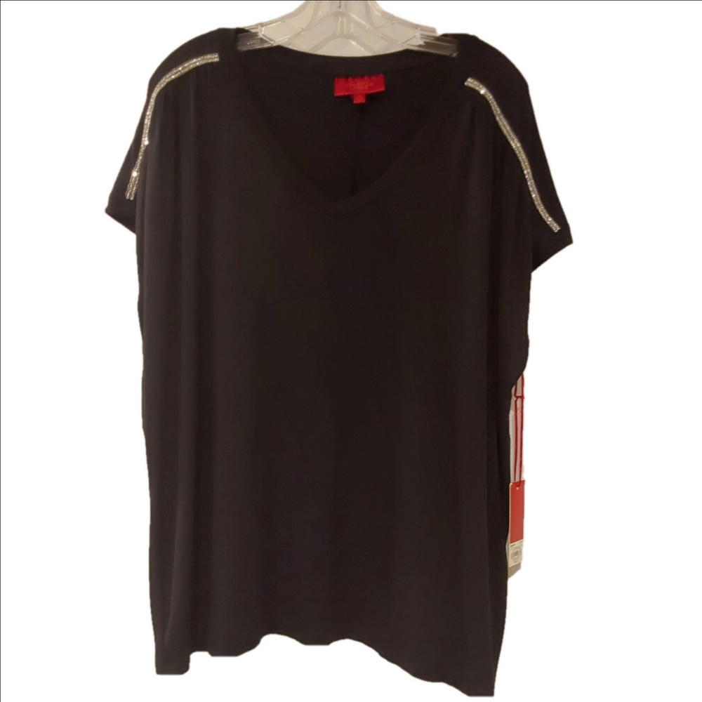 NWT Jennifer Lopez Top Rhinestone Shoulders Size 1X B24